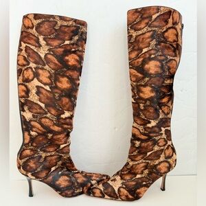 Manolo Blahnik Vintage Leopard Pony Hair Knee High Boots Brown Black EU 38